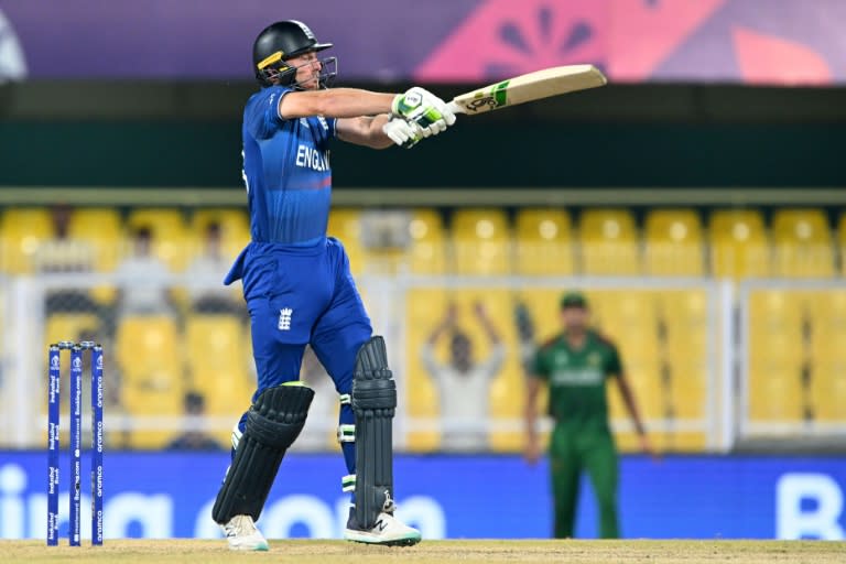 'We are a dangerous team': England captain Jos Buttler plays a shot during a warm-up match against Bangladesh in Guwahati on Monday (Biju BORO)