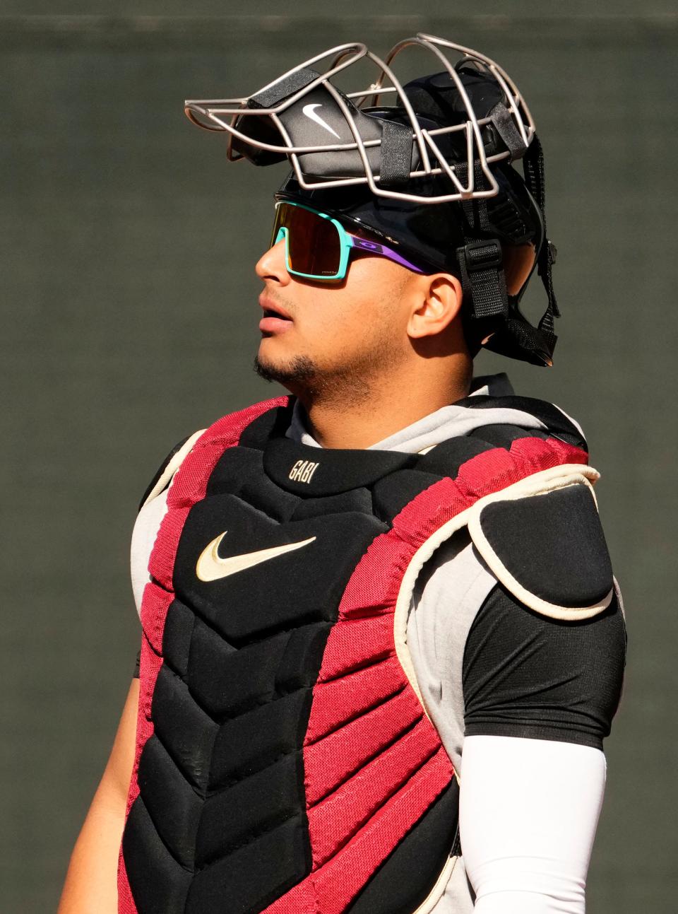 Arizona Diamondbacks catcher Gabriel Moreno during spring training workouts at Salt River Fields at Talking Stick in Scottsdale on Feb. 15, 2024.