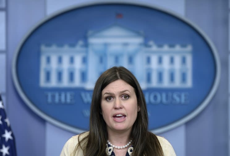 Deputy press secretary Sarah Huckabee Sanders at the White House daily briefing. (Photo: Susan Walsh/AP)