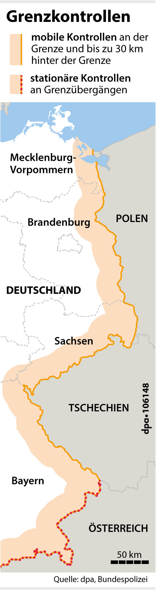 Deutschlands Grenzen im Osten: Wie wird wo kontrolliert? (Grafik/Redaktion: A. Brühl)