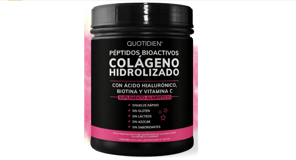 Péptidos Bioactivos de Colageno Hidrolizado + Ácido Hialurónico + Biotina + Vitamina C-Suplemento. (Foto: Amazon)