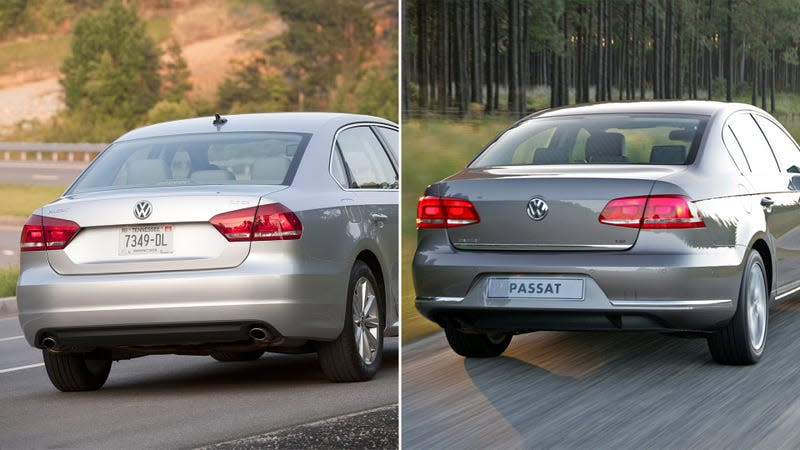 The 2011-15 pre-facelift North American “NMS” Passat, at left, and the 2010-15 Global “B7" Passat.