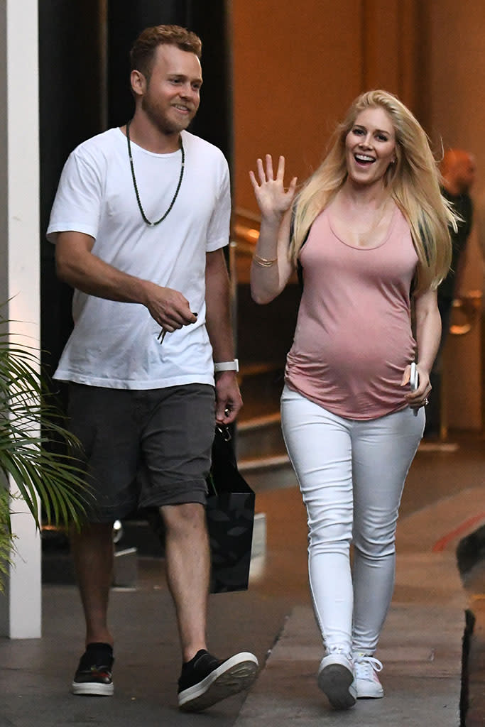 <p>Can you tell that the former <i>The Hills</i> stars were happy to see the paparazzi while out in Beverly Hills? They always are, particularly now that Montag is rocking a baby bump. (Photo: BACKGRID) </p>