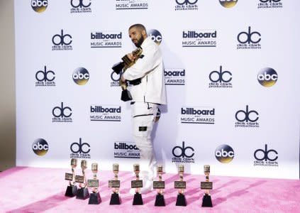 2017 Billboard Music Awards – Photo Room - Las Vegas, Nevada, U.S., 21/05/2017 - Drake with his many awards. REUTERS/Steve Marcus