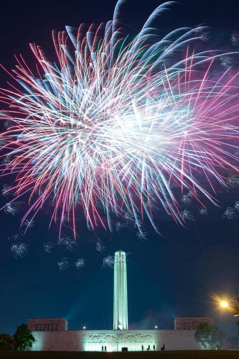 Fireworks light the sky over Liberty Memorial Saturday night during the Stars and Strips Picnic Independence Day celebration at the National WWI Museum and Memorial.