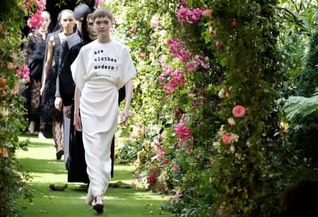 Models present creations by designer Maria Grazia Chiuri as part of her Haute Couture Fall/Winter 2019/20 collection show for fashion house Dior in Paris