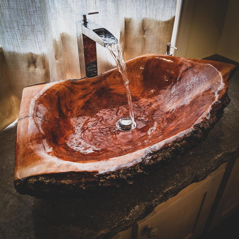 Carved Wooden Log Sink