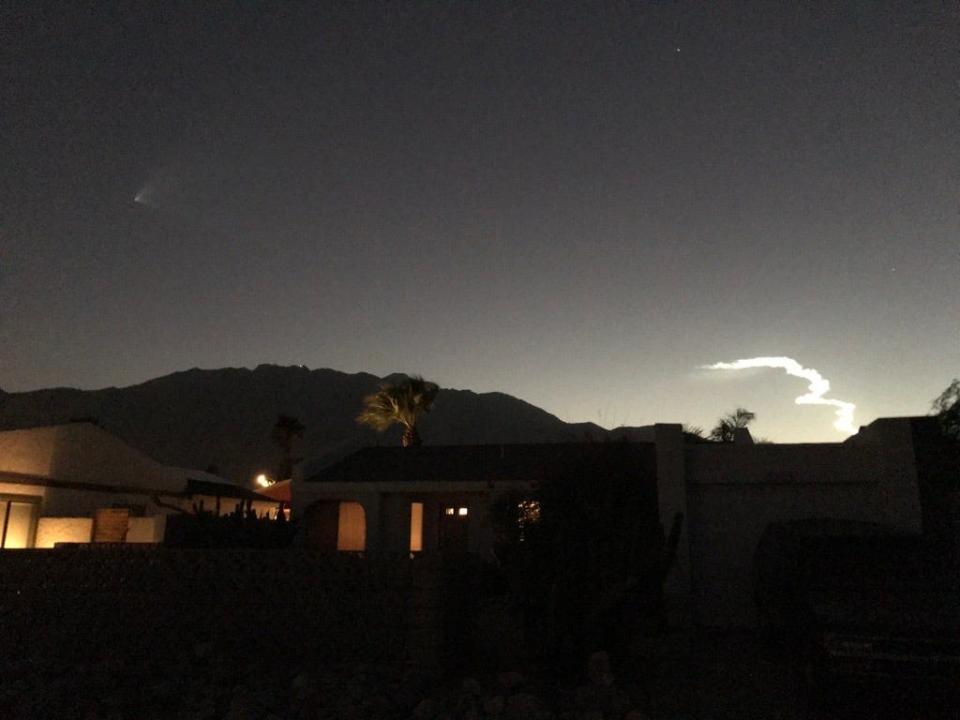 A rocket launch from Vandenberg Space Force Base as seen from the Coachella Valley on Thursday night.