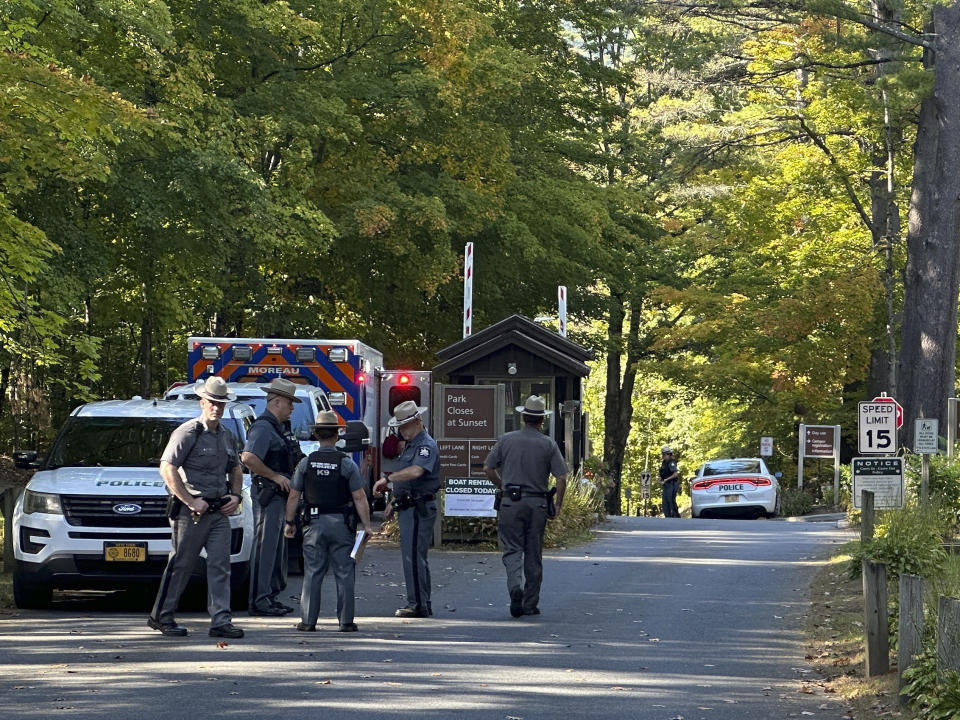 FILE - Police secure the entrance to Moreau Lake State Park as search continues for Charlotte Sena, a missing 9-year-old girl who had been camping over the weekend with her family at the park, Monday Oct. 2, 2023, in New York. (AP Photo/Michael Hill, File)