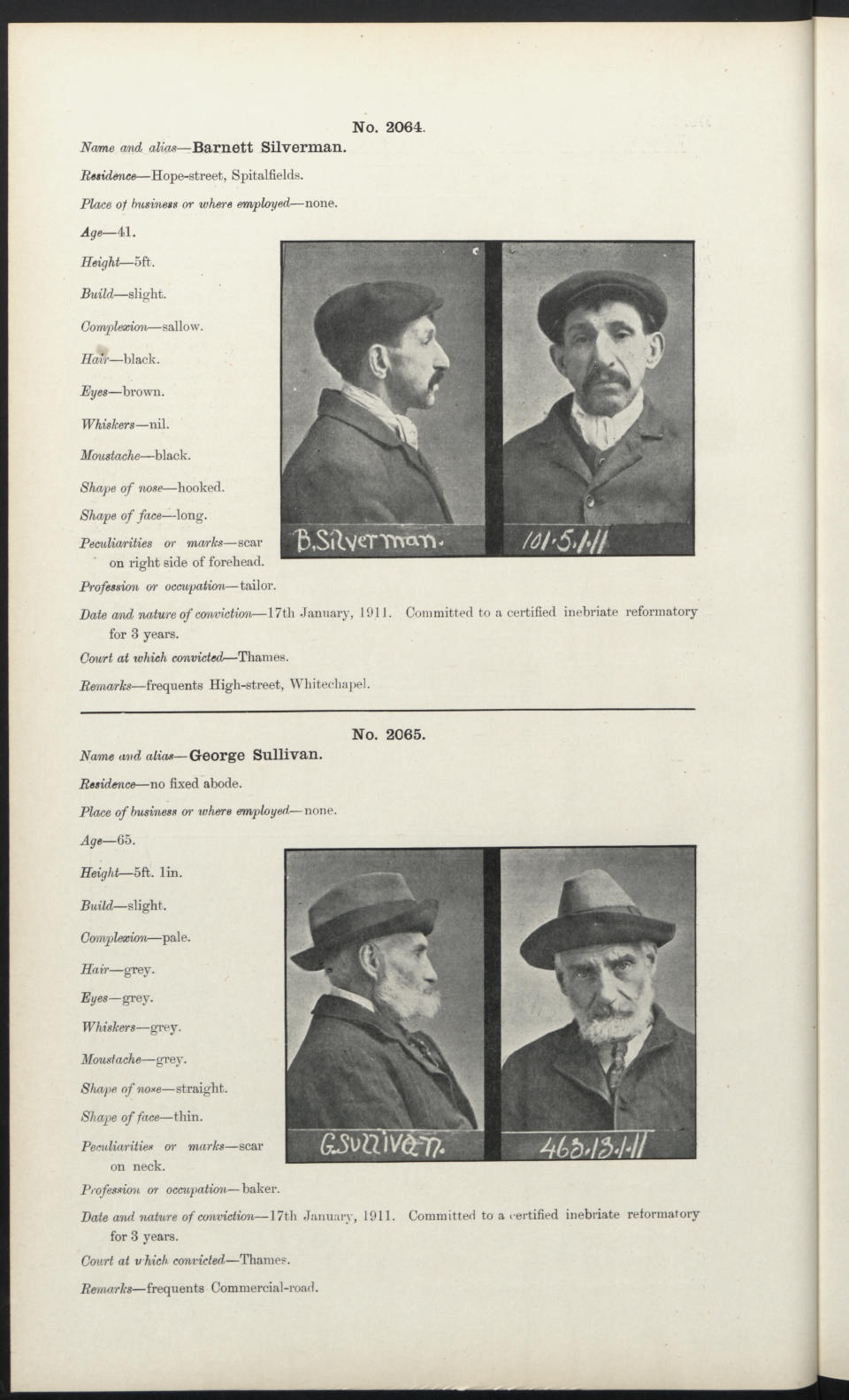 Barnett Silverman, who is described as having 'sallow' skin, also has a 'scar on right side of forehead'. The detailed descriptions of each Habitual Drunkard not only give an interesting snapshot into the criminal system at the time but could prove useful for their descendants.