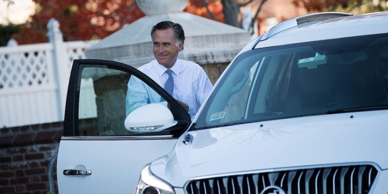Mitt Romney gets into his car after his meeting with president-elect Donald Trump at Trump International Golf Club, November 19, 2016 in Bedminster Township, New Jersey.
