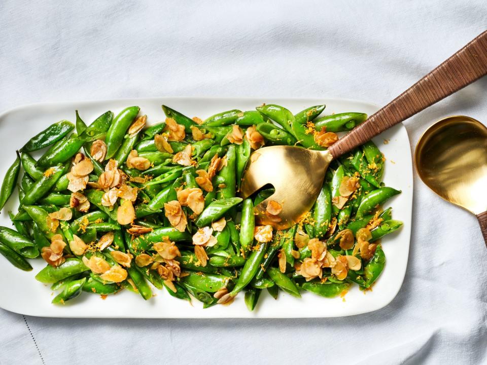 Sautéed Sugar Snap Peas with Orange Zest and Buttery Almonds