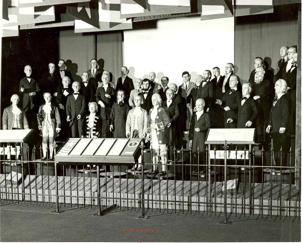 1975 - Replicas of all the presidents of the United States, each in two-thirds life size, were displayed for the first time at the Center of Science and Industry (COSI), 280 E. Broad St., as a Bicentennial feature. Visitors could select any president and listen to him comment on the first 200 years of our nation. All comments were taken from speeches and remarks delivered while they were in office.