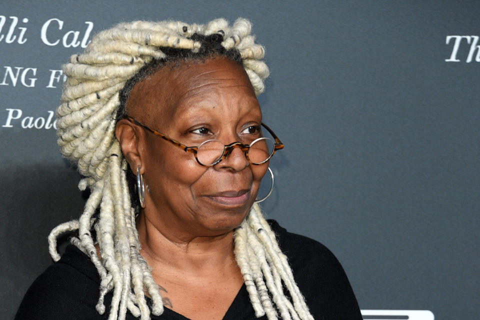 Closeup of Whoopi Goldberg at a media event