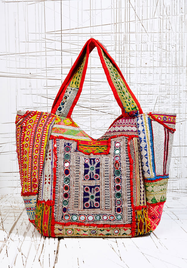 embellished indian print tote bag