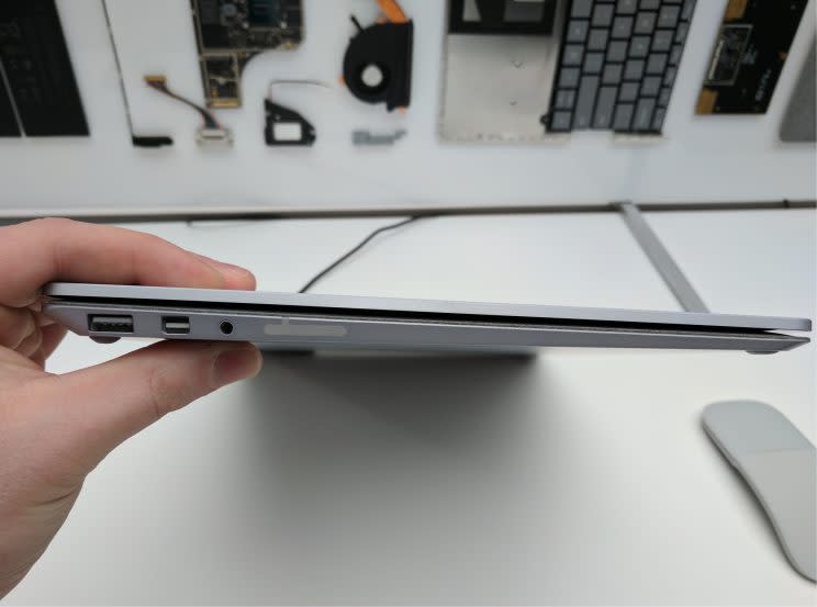 A profile image of the Microsoft Surface Laptop showing its thinness.