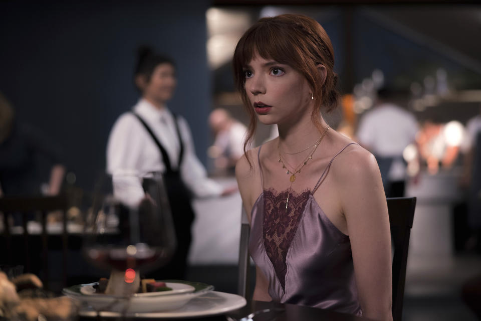 This image released by Searchlight Pictures shows Anya Taylor-Joy in a scene from the film "The Menu." (Eric Zachanowich/Searchlight Pictures via AP)