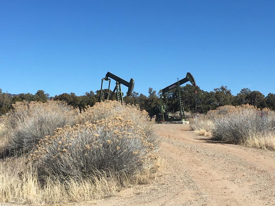 Two pumpjacks&nbsp;in rural La Plata County. (Photo: Jason Plautz)