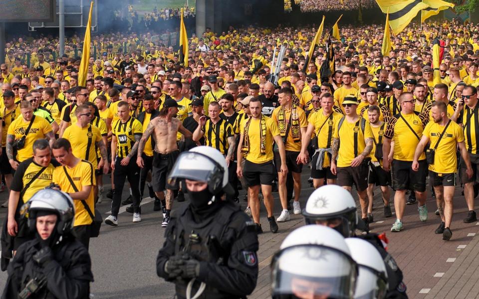 Dortmund fans arrive before their Champions League semi-final against PSG