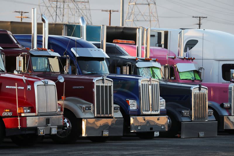 Truckers and their supporters form a convoy bound for the nation's capital from California