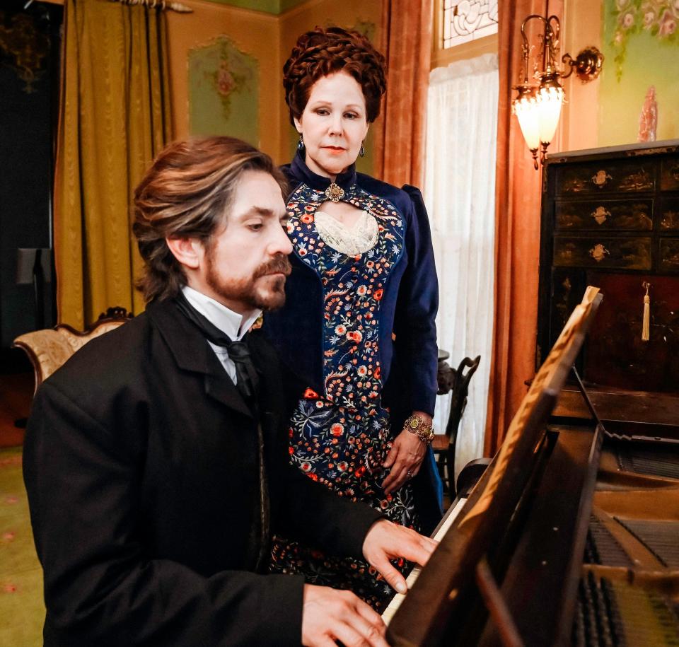 From left, Matthew Alvin Brown stars as Russian composer Pyotr Ilyich Tchaikovsky and Kris Schinske as his patroness, Nadezhda Filaretovna von Meck, in Lyric Theatre's world-premiere production of Alan Olejniczak's fact-based musical drama "Concerto."