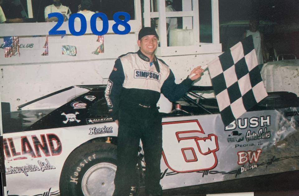 Brad Willis Jr. with a 2008 victory at Peoria Speedway.