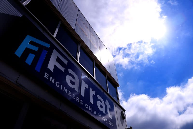 Sign is seen on the outside of the Farrat factory in Altrincham