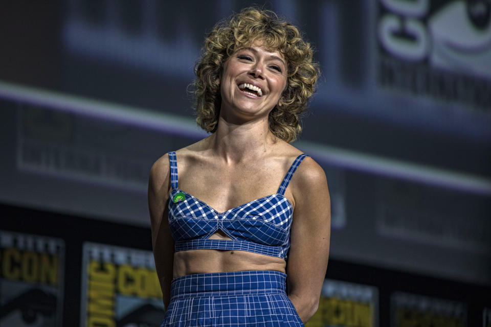 SAN DIEGO, CALIFORNIA - JULY 23: Tatiana Maslany speaks on stage at the 