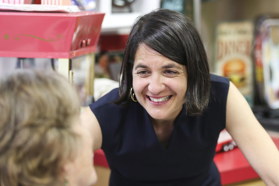 Vermont state Sen. Becca Balint, who is seeking the Democratic Party nomination to run for Vermont's vacant U.S. House seat, speaks to voters in Colchester on July 24, 2022. (Wilson Ring / AP file)