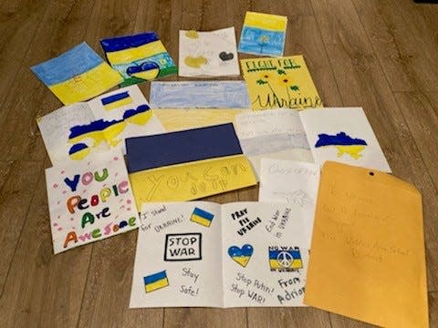 Students in the Valders Area School District created cards of encouragement for the people of Ukraine. The notes were tucked in boxes of supplies sent to the war-torn country by Wisconsin Ukrainians Inc.