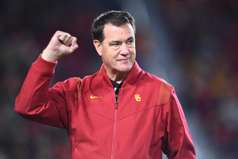 LOS ANGELES, CA - NOVEMBER 11: USC athletic director Mike Bohn looks on during a game between the Colorado Buffaloes and the USC Trojans on November 11, 2022, at Los Angeles Memorial Coliseum in Los Angeles, CA. (Photo by Brian Rothmuller/Icon Sportswire via Getty Images)