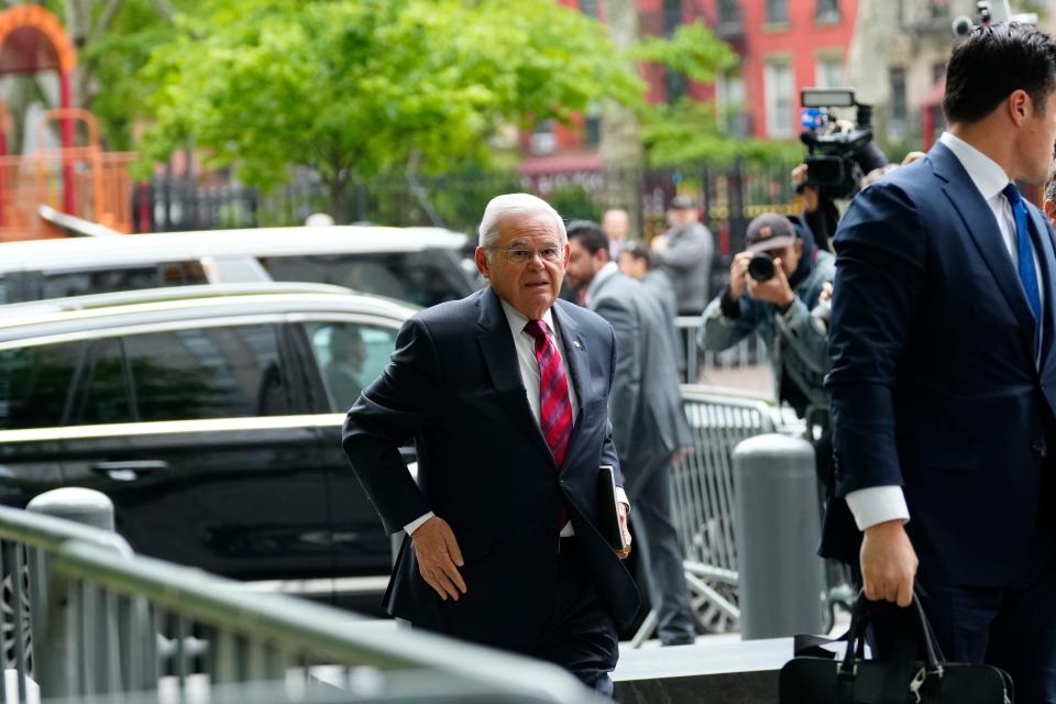 United States Senator, Bob Menendez walks towards the Daniel Patrick Moynihan U.S. Courthouse where he will be on trial for bribery and corruption charges. The jury selection for the trial is expected to start today, Monday, May 13, 2024.