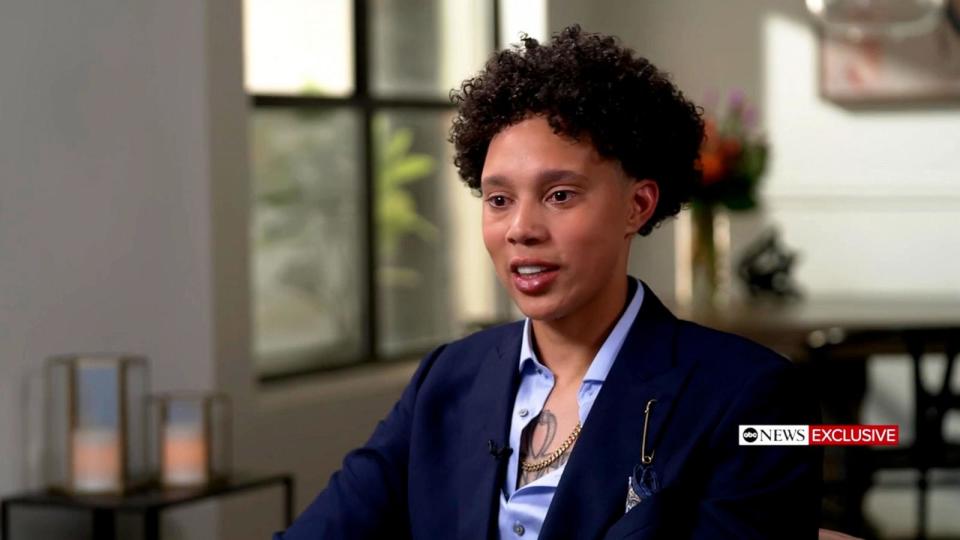 PHOTO: Brittney Griner speaks with Robin Roberts during an interview with ABC News. (ABC News)