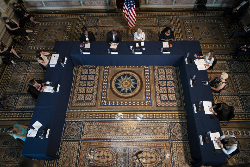 Attorney General William Barr and advisor and daughter of the president Ivanka Trump lead an event to highlight the Department of Justice grants to combat human trafficking in Washington D.C. on Aug. 4, 2020.<span class="copyright">Drew Angerer—Getty Images</span>