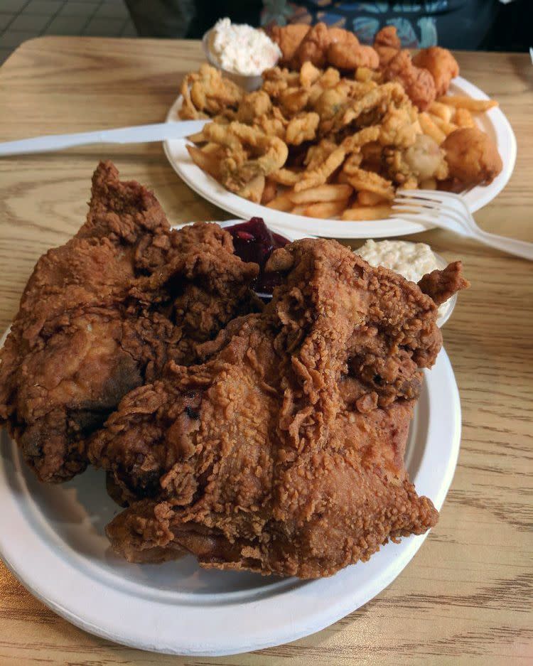duguay's fried chicken, seafood combo in background