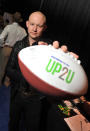 INDIANAPOLIS, IN - FEBRUARY 04: Musician Isaac Slade of The Fray poses with UP2U Gum at DIRECTV Celebrity Beach Bowl 2012 at Victory Field on February 4, 2012 in Indianapolis, Indiana. (Photo by Stephen Lovekin/Getty Images for UP2U Gum)