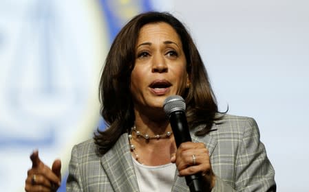 Democratic U.S. Presidential candidate Senator Kamala Harris addresses the audience during the Presidential candidate forum at the annual convention of the National Association for the Advancement of Colored People (NAACP), in Detroit