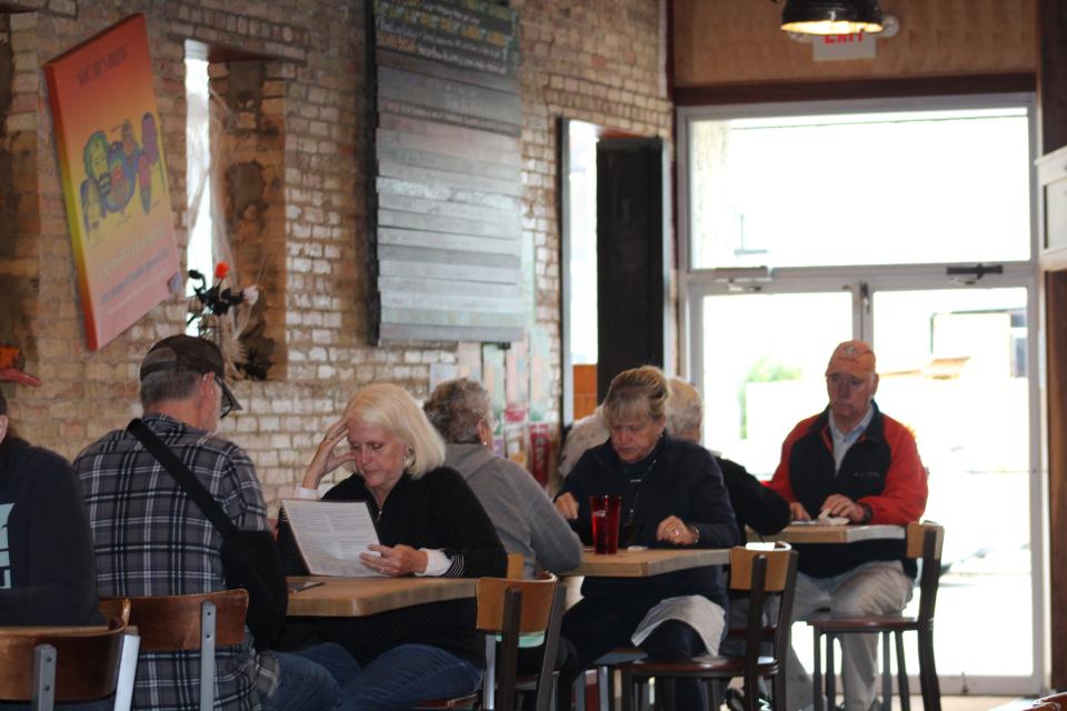 Lunch-goers at Short's Brewing in Bellaire on Monday, Oct. 16.