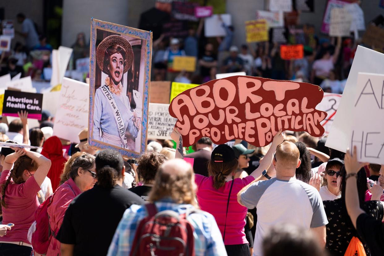 Over a thousand people showed up on May 14, in support of the Planned Parenthood Advocates of Ohio "Ban Off Our Bodies" rally at the Ohio Statehouse. Courtney Hergesheimer/Columbus Dispatch