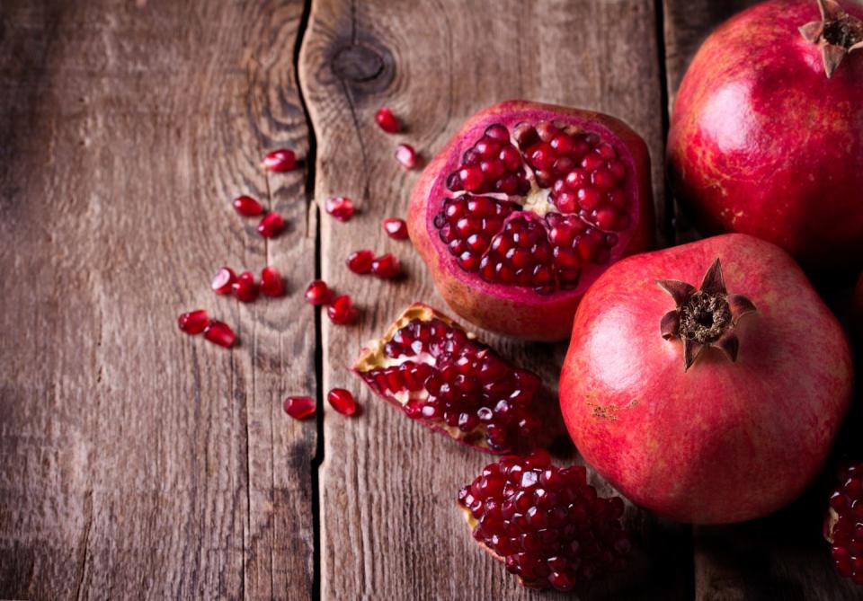 <p>It’s not always easy to eat a pomegranate, especially since they’re so hard to peel, but pomegranate juice is easy to drink and will give you the same benefits. A <a href="https://www.ncbi.nlm.nih.gov/pubmed/22648092" rel="nofollow noopener" target="_blank" data-ylk="slk:September 2012 study;elm:context_link;itc:0;sec:content-canvas" class="link ">September 2012 study</a> in <em>Plant Foods for Human Nutrition </em>suggests that the high antioxidant levels in pomegranate juice can help lower blood pressure. </p><p><strong>Try it:</strong> When you're buying pomegranate juice, just make sure it has no sugar added. We like <a href="https://www.amazon.com/POM-Wonderful-Pomegranate-Juice-Bottles/dp/B00J0IG92Q?tag=syn-yahoo-20&ascsubtag=%5Bartid%7C10063.g.36459252%5Bsrc%7Cyahoo-us" rel="nofollow noopener" target="_blank" data-ylk="slk:POM Wonderful 100% Pomegranate Juice;elm:context_link;itc:0;sec:content-canvas" class="link ">POM Wonderful 100% Pomegranate Juice</a>.</p>