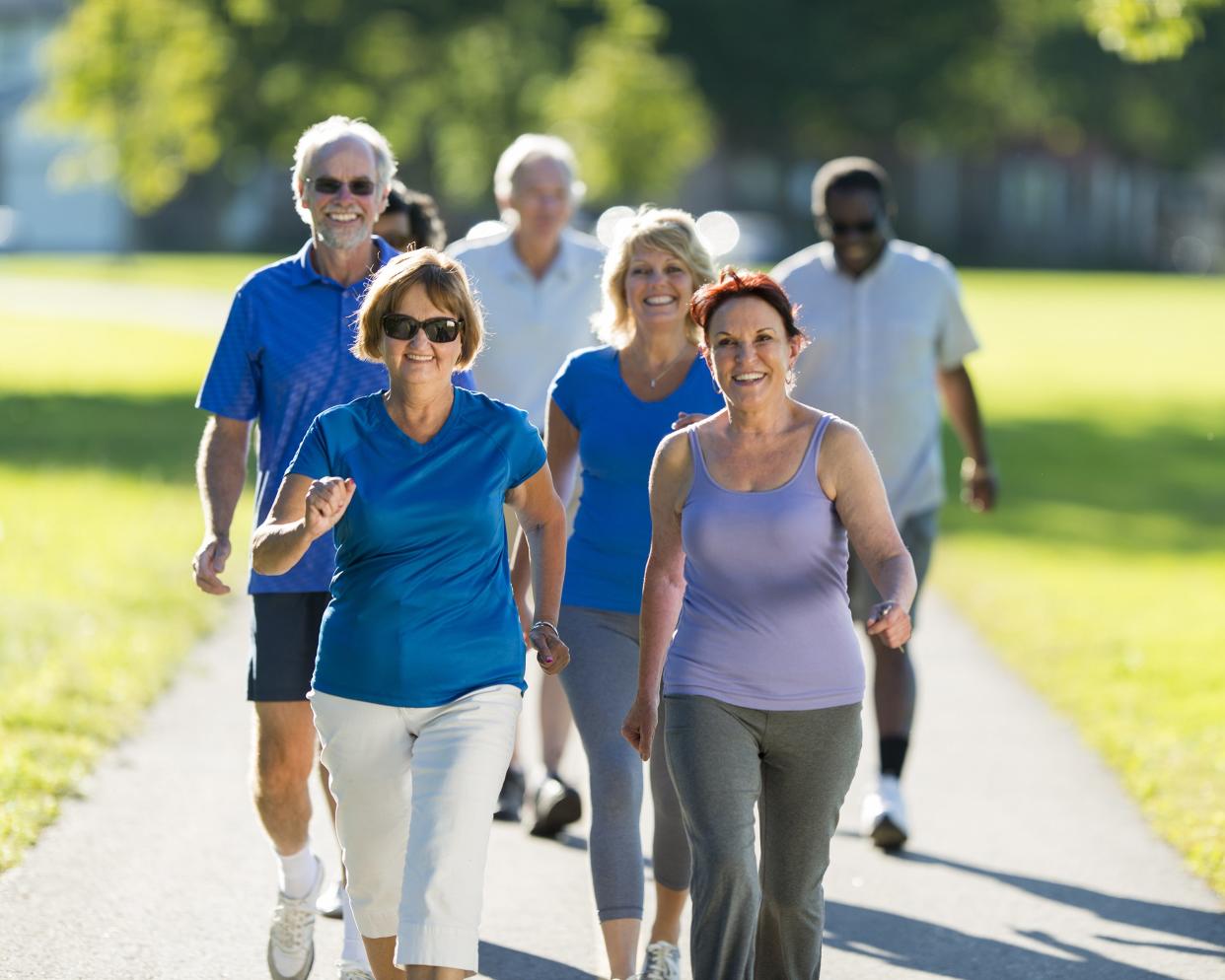 seniors walking outside