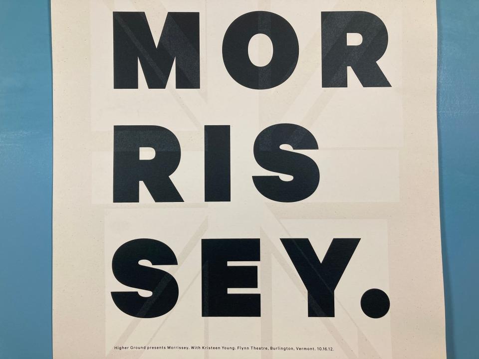 A poster from the concert by Morrissey presented by Higher Ground at the Flynn in Burlington on Oct. 16, 2012.