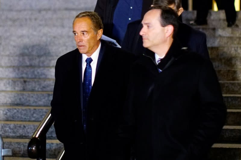 Chris Collins, former U.S. Representative for New York's 27th congressional district, exits the New York Federal Court after his sentencing,