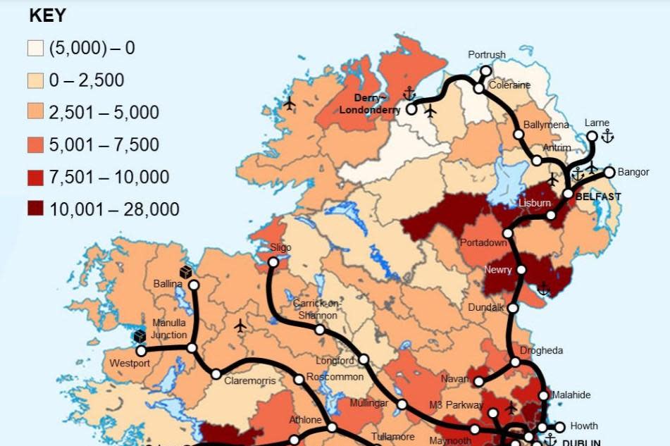 Forecast population growth between 2019 and 2040. (Photo: Arup rail review)