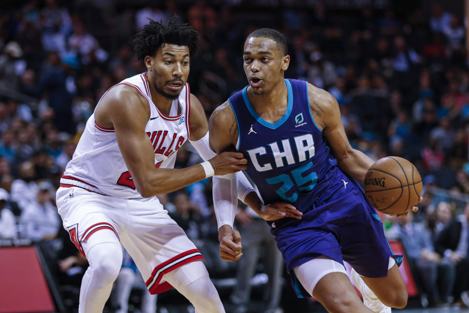 P.J. Washington broke a rookie record and helped the Hornets set a team record in a hot-shooting debut. (AP Photo/Nell Redmond)