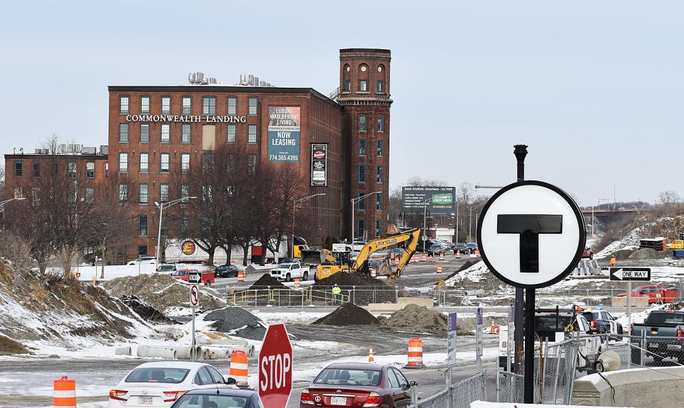 Davol Street is under construction near the Fall River Depot MBTA commuter rail station in Fall River on Thursday, Jan. 18, 2023.