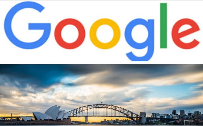 Google log and Sydney harbour
