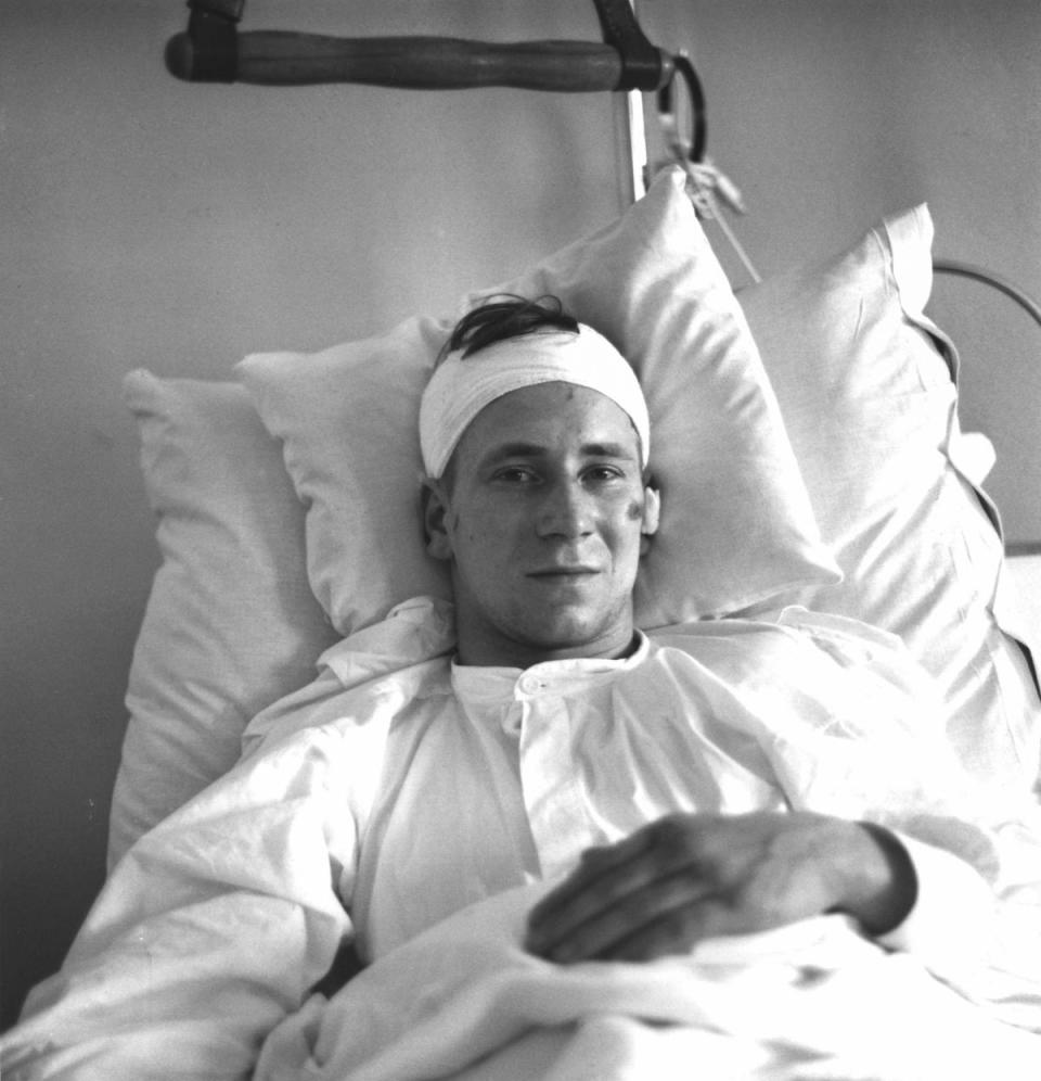 Sir Bobby Charlton recovering in hospital after the Munich air disaster. (Getty Images)