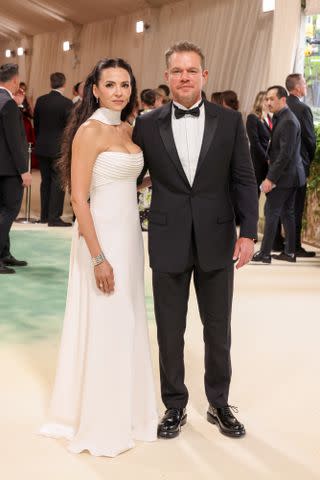 <p>John Shearer / Getty Images</p> Luciana Damon and Matt Damon at the 2024 Met Gala.