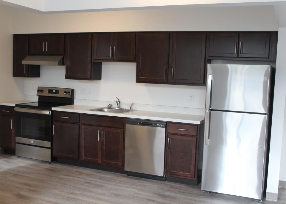 A look at the kitchen area inside a rental unit at Bryant School Apartments on Terry Street in the City of Hornell, preparing to open to tenants in early October.